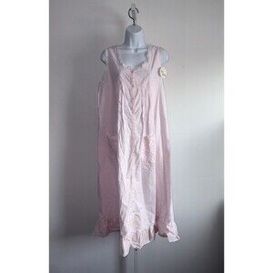 Vtg Ilise Stevens Pink Cotton Nightgown Ruffled White Eyelet Trim Size Large NOS